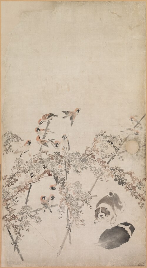 Puppies, Sparrows, and Chrysanthemums, 1776, Nagasawa Rosetsu