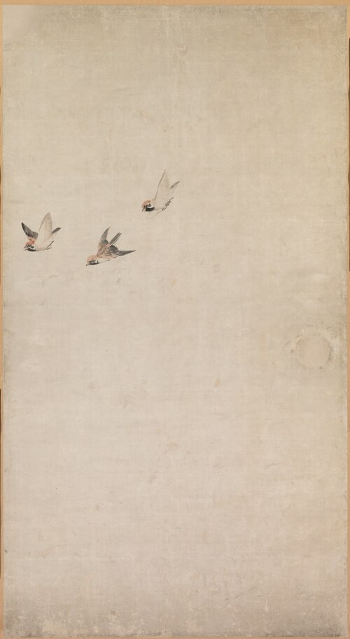 Puppies, Sparrows, and Chrysanthemums, 1776, Nagasawa Rosetsu
