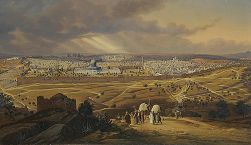 View of Jerusalem from the mount of Olives, 1847, Hubert Sattler