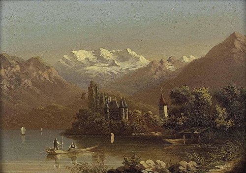 Schloss Schadau und Kirche von Scherzlingen am Thunersee, , Hubert Sattler