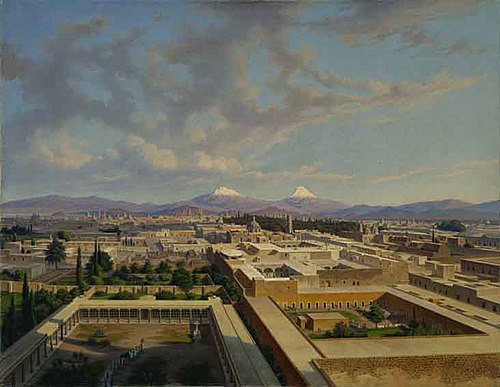 Ansicht von Mexiko City vom Turm der Franziskanerkirche, 1854, Hubert Sattler