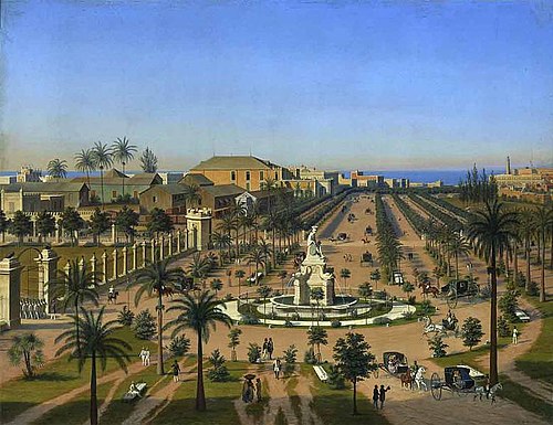Ansicht der Hauptpromenade Paseo Isabel Segunda in Habana, Westindien, 1854, Hubert Sattler