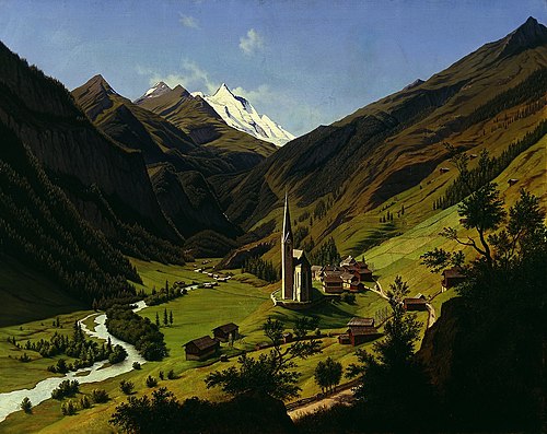 The village Heiligenblut Grossglockner in the background, 1860, Hubert Sattler
