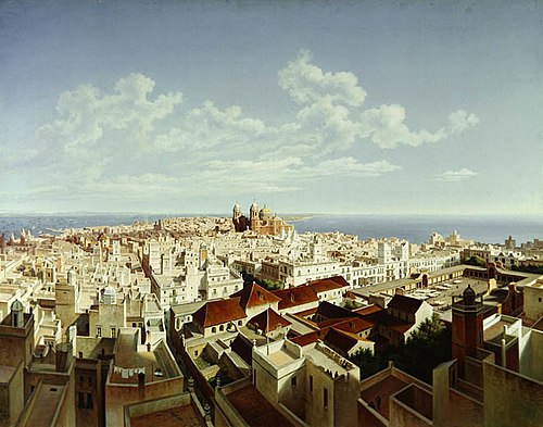 Cadiz, aufgenommen vom Turme Tavira, Aussicht nach Süden, 1867, Hubert Sattler