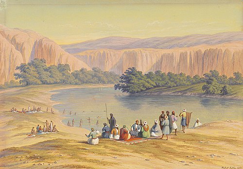 Badeszene mit Orientalen an einem Binnensee, 1850, Hubert Sattler