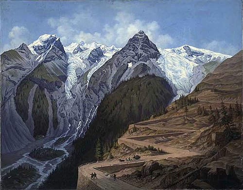 Die Kunststraße über das Stilfserjoch mit dem Ortler, 1861, Hubert Sattler