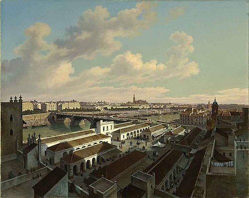 Sevilla, die Hauptstadt Andalusiens, vom Thurme eines Hauses in der Vorstadt Triana aufgenommen, 1868, Hubert Sattler