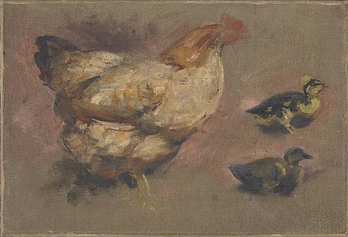 Henne mit zwei Küken (Studie), 1897, Hubert von Heyden