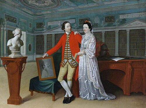 Sir Rowland Winn, 5th Bt (1739 - 1785) and his Wife Sabine Louise d'Hervart (1734 -1798) in the Libr, 1767, Hugh Douglas Hamilton