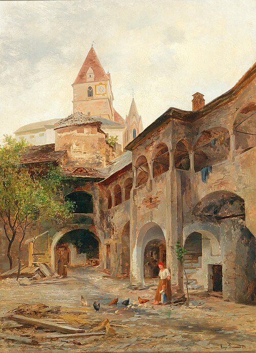 A view of the Theissenhoferhof in Weissenkirchen, 1872, Hugo Darnaut