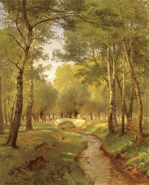 Waldbach mit Brücke, , Hugo Darnaut