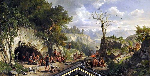 Ideal picture from the Stone Age - cave dwellers., 1885, Hugo Darnaut