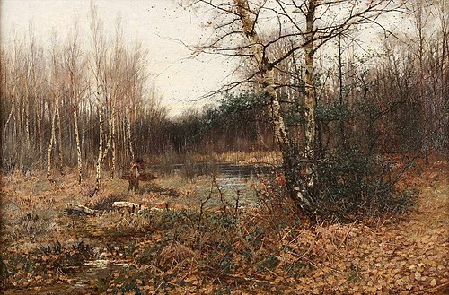 Holzsammler am Grafenberger Weiher, 1886, Hugo Mühlig