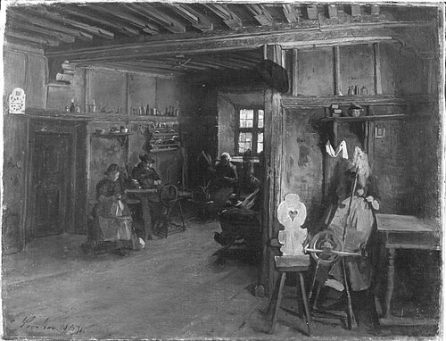Spinner in einer Stube, 1870, Alois Gabl