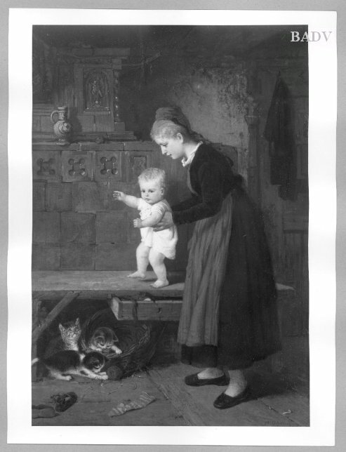 Girl with a child in front of a store, 1895, Hugo Oehmichen