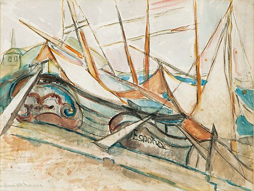 Boats in the harbor, 1922, Alma del Banco