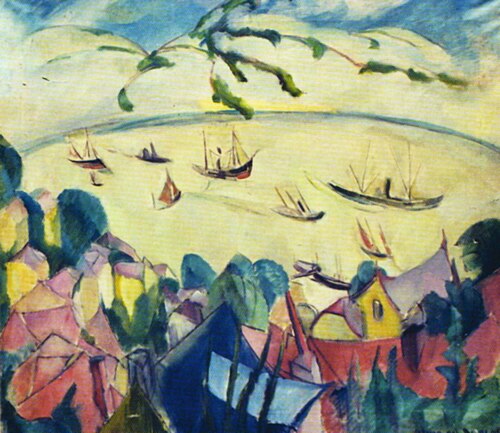 Blick von der Süllbergterrasse, Blankenese, auf die Elbe, 1918, Alma del Banco