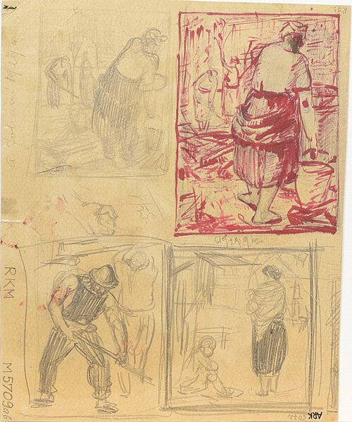 a) Kärumehed. Etüüd; b) Neli visandit kompositsioonidele figuuridega, 1929, Andrus Johani