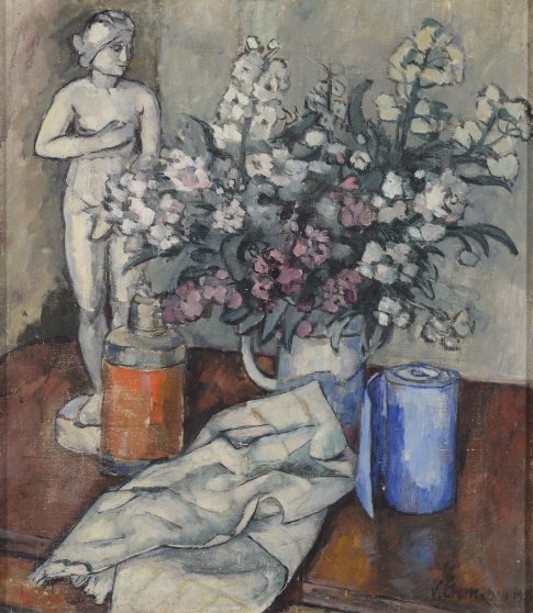 Natüürmort figuuri ja lilledega, 1929, Villem Ormisson