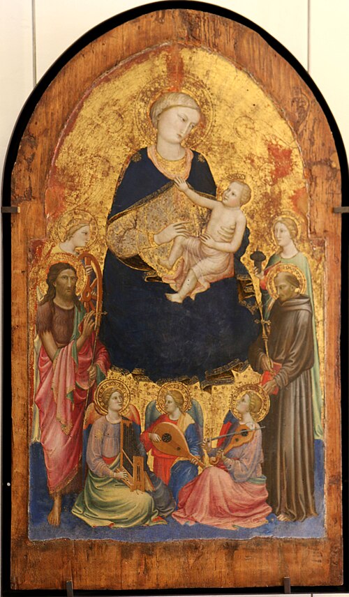 La Vierge et l'Enfant avec quatre saints et trois anges musiciens, 1450, Mariotto di Nardo
