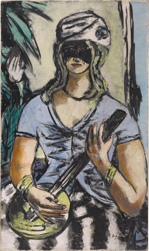 Girl with Banjo and Mask, 1938, Max Beckmann