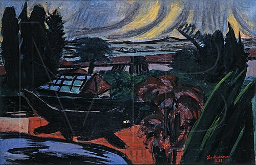 Evening Garden in Thunderstorm / Garden Ohlstadt with Cat, 1933, Max Beckmann