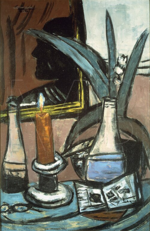 Self-Portrait in a Large Mirror with Candle, 1933, Max Beckmann