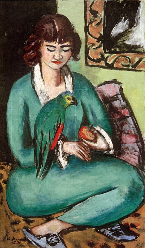 Quappi with Parrot, 1936, Max Beckmann