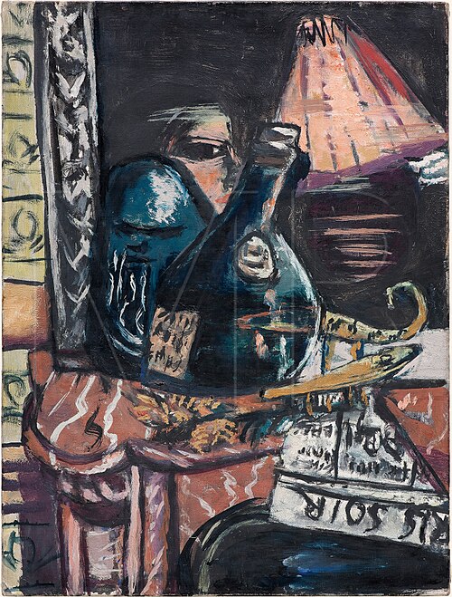 Still Life with Slanting Schnaps Bottle and Buddha, 1939, Max Beckmann