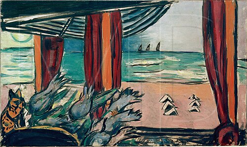 North Sea Landscape with Tents / Zandvoort with Cat and Flowers, 1939, Max Beckmann