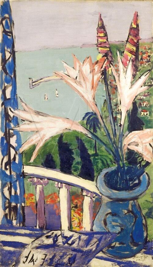 View on Menton with Pot Lilies, 1940, Max Beckmann