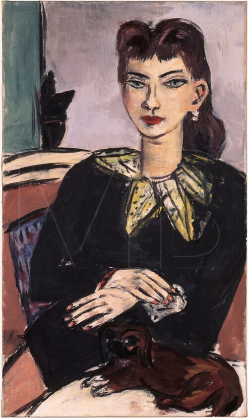 Quappi on Blue with Butchy, 1943, Max Beckmann