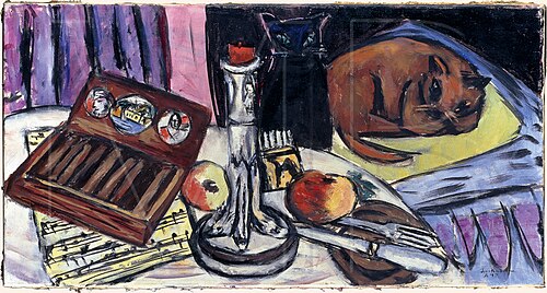 Still Life with Silver Candlestick / Still Life with Cats, 1943, Max Beckmann