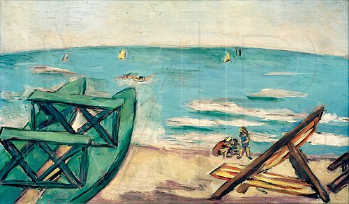 Beach with Boat and Deck Chair, 1943, Max Beckmann