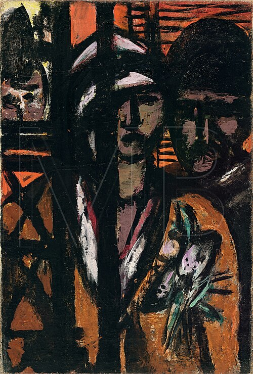 Small Revolving Door on Yellow and Pink / Leaving the restaurant, 1946, Max Beckmann