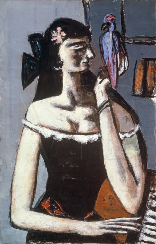 Woman with Bird in Black and Gray / Girl with a Parrot, 1946, Max Beckmann