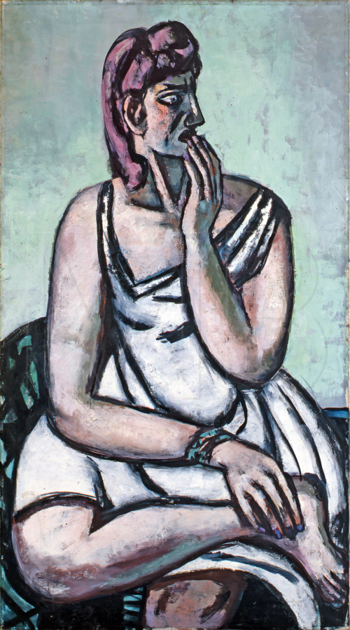 The Frightened Woman / Horrified Maiden / Woman, Frightened (with Hand in Front of Face), 1947, Max Beckmann