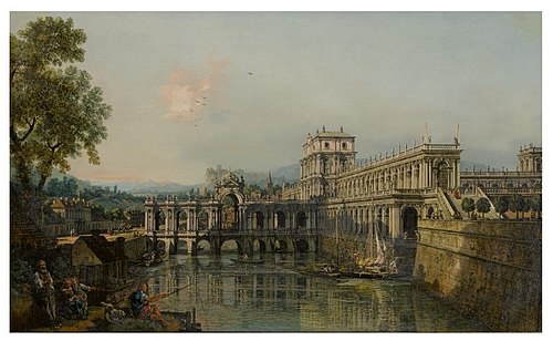 Architectural Capriccio with a Palace Beside a Moat, , Bernardo Bellotto