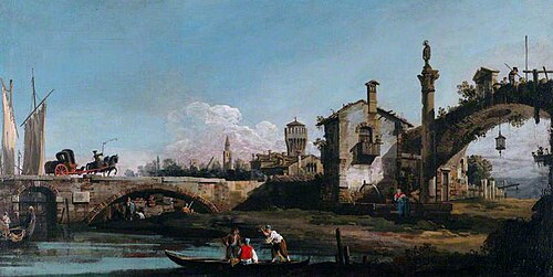Capriccio with Two Bridges and Figures, 1740, Bernardo Bellotto