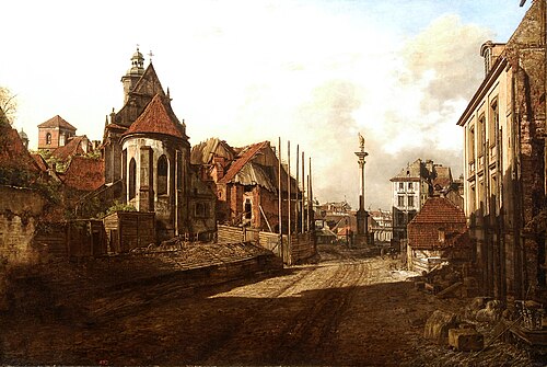 Widok kościoła Bernardynek i kolumny Zygmunta III od strony zjazdu do Wisły, 1769, Bernardo Bellotto