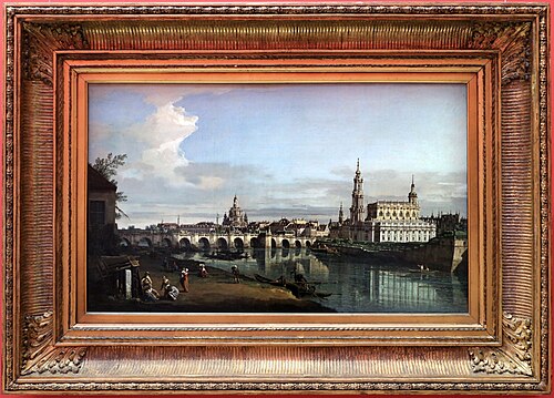 dresda dalla riva destra dell'elba, sotto il ponte di augusto, 1750, Bernardo Bellotto