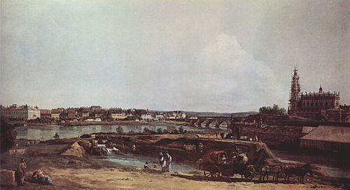 Dresden from the Left Bank of the Elbe, below the Fortifications, 1748, Bernardo Bellotto