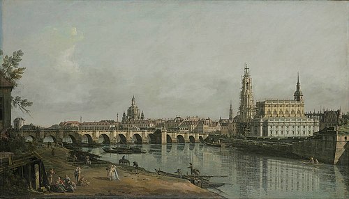 Dresden from the Right Bank of the Elbe below the Augustus Bridge, 1751, Bernardo Bellotto