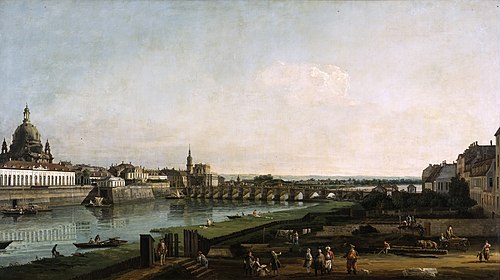 Dresde vue de la rive droite de l'Elbe au dessus du pont Auguste, 1747, Bernardo Bellotto