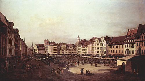 The Old Market in Dresden from Seegasse, 1750, Bernardo Bellotto