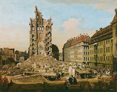 The Ruins of the old Kreuzkirche, Dresden, 1765, Bernardo Bellotto