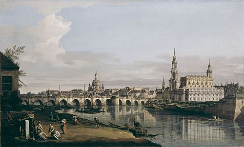 Dresden from the Right Bank of the Elbe, below the Augustus Bridge, 1750, Bernardo Bellotto