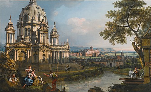 A Capriccio River Landscape with a Church to the Left, 1765, Bernardo Bellotto
