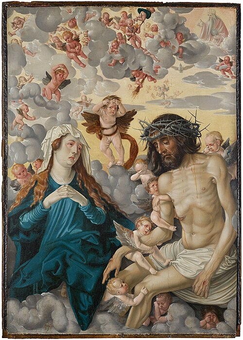 Christ as man of sorrows wept by mary and angels, 1513, Hans Baldung