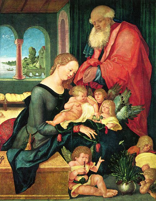 Die Heilige Familie im Gemach mit fünf Engeln, 1507, Hans Baldung Grien